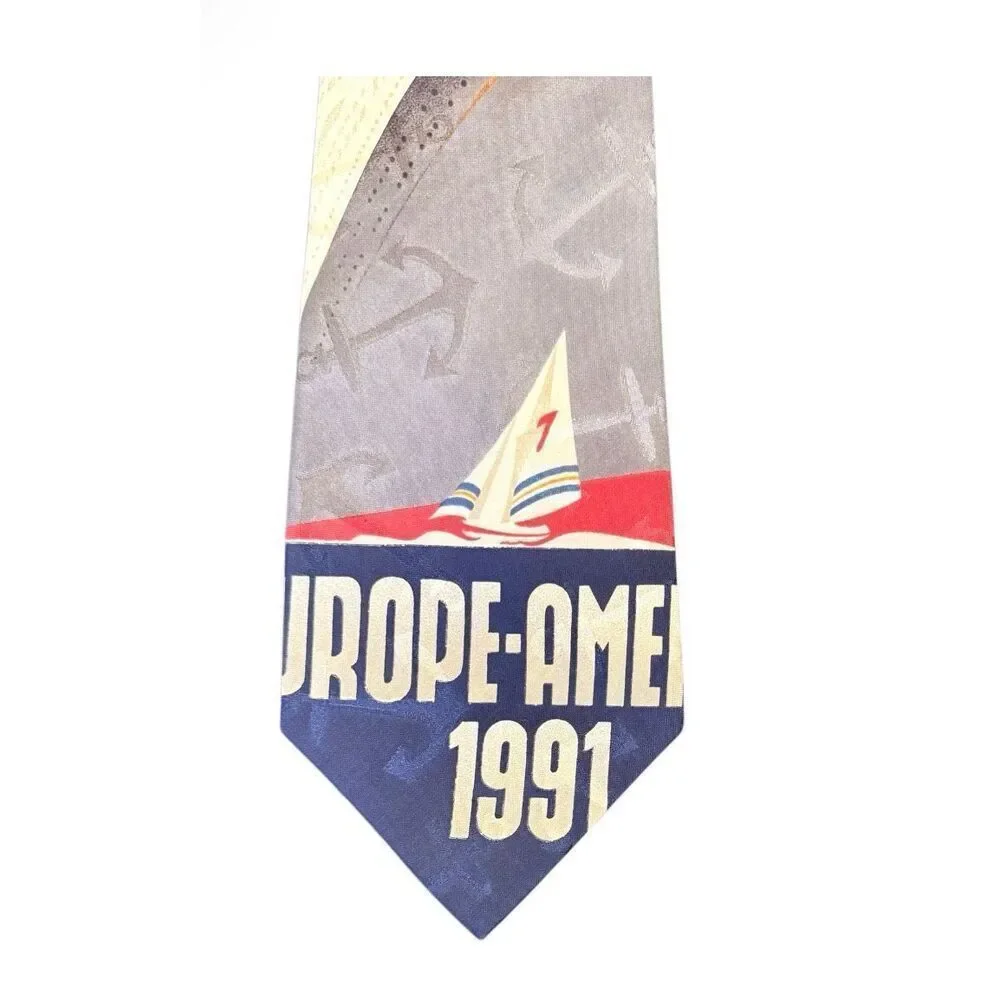 Polo Ralph Lauren Vintage Europe Ship Nautical 1991 Silk Necktie USA